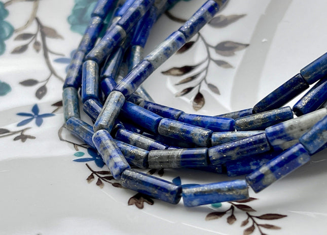 4x13-14 mm Tube Shape Natural Lapis Gemstone Beads Genuine Blue Gray Color Lapis Gemstone Loose Beads 15.5 Inches Strand #3843