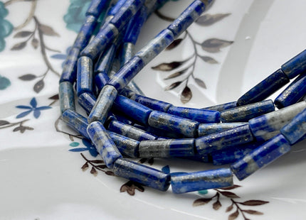 4x13-14 mm Tube Shape Natural Lapis Gemstone Beads Genuine Blue Gray Color Lapis Gemstone Loose Beads 15.5 Inches Strand #3843