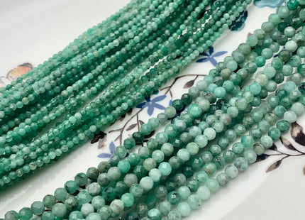 2mm 4mm AAA Natural Faceted Round Green Emerald Gemstone Beads Genuine Top Quality Emerald Small Gemstone Bead 15.5 inches Strand #3639