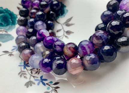 12mm 14mm 16mm Faceted Round Fire Agate Gemstone Bead Heat Treated Mixed Blue Purple Black Color Natural Agate 15.5 Inches Strand #2657