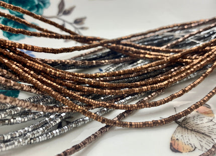 2mm Shiny Hematite Pyrite Beads Silver Gold Bronze Rainbow Rhodium Color Faceted Heishi Hexagon Tiny Spacer Titanium Beads 15.5 Inches #3277