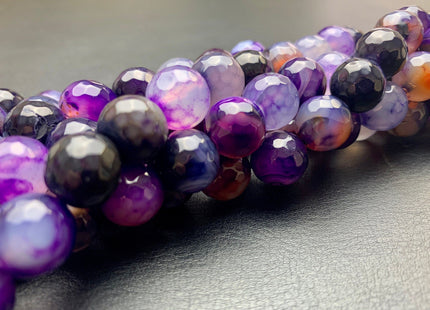 12mm 14mm 16mm Faceted Round Fire Agate Gemstone Bead Heat Treated Mixed Blue Purple Black Color Natural Agate 15.5 Inches Strand #2657