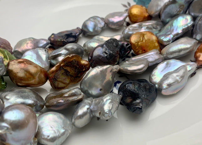 15x25 mm Mixed Color Keshi Freshwater Pearl Beads Jumbo Size Mixed Champagne Gray Gold Brown Green Color Keshi Nugget Pearl Beads #P1118