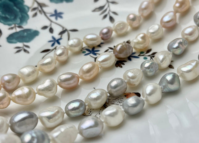 64 Inches 9-10x11-13 mm Hand Knotted Natural White Pink OR White Silver Gray Rice Nugget Pearl Necklaces Long Pearl Bridal Necklace #226