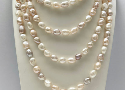 64 Inches 9-10x11-13 mm Hand Knotted Natural White Pink OR White Silver Gray Rice Nugget Pearl Necklaces Long Pearl Bridal Necklace #226