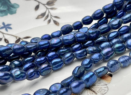 4-5x6 mm Large Hole Royal Blue Color Rice Nugget Freshwater Pearls Hole Size 1.2mm OR 1.8mm Genuine Rice Nugget Pearl Beads #P2212