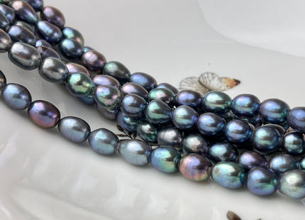 8-9x10-11mm AA Rainbow Peacock Large Hole Half Strand Freshwater Rice Shape Pearl Beads Hole Size 2.0mm 20 Beads #P2245