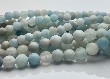 6mm 8mm 10mm Half Strand Large Hole Natural Color Matte Blue Aquamarine Gemstone Beads Hole Size 2.0 mm 8 Inches Strand #3765