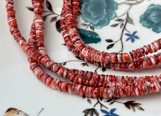 5 mm AAA Natural Orange Red White Spiny Oyster Shell Heishi Rondelle Shape Genuine Beautiful Natural Spiny Oyster Beads 16 Inch Strand #4277