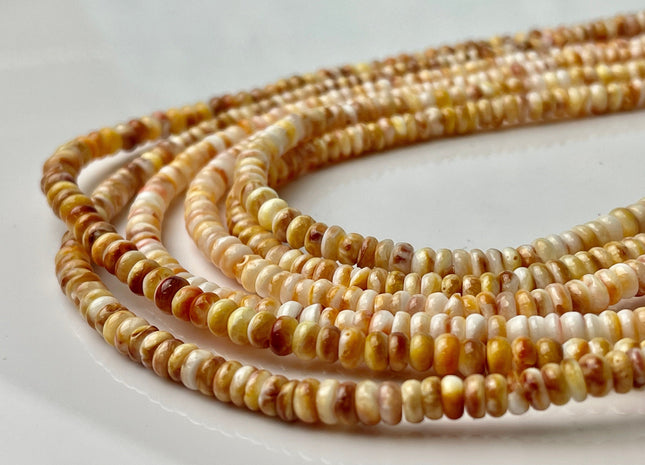 5 mm AAA Natural Orange Red White Spiny Oyster Shell Heishi Rondelle Shape Genuine Beautiful Natural Spiny Oyster Beads 16 Inch Strand #4281