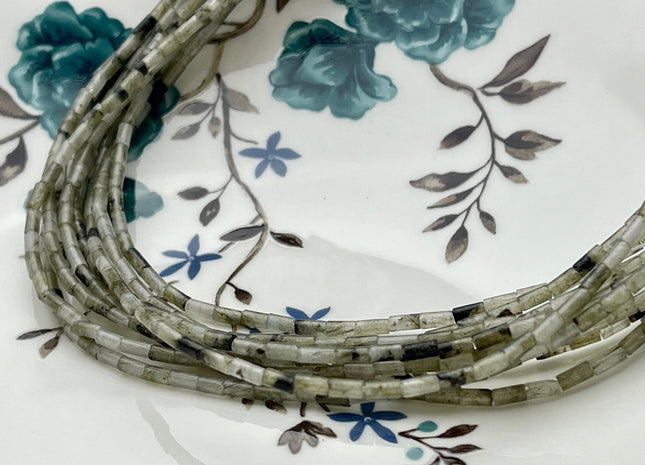2x4 mm Tube Shape Natural Labradorite Gemstone Beads Genuine Multi Green Gray Labradorite Gemstones Spacer Beads 15.5 Inches Strand #3896