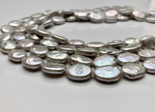 11-12x15-16 mm AA Silver Gray Freshwater Oval Coin Pearls Cultured Genuine Coin Pearl, High Luster Gray Oval Coin Pearl Beads. #1109