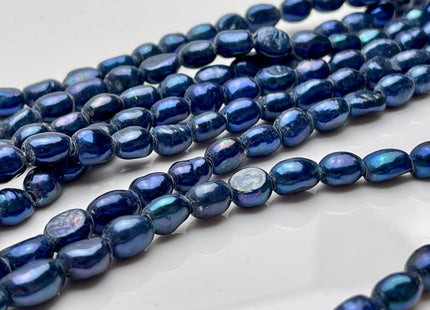 4-5x6 mm Large Hole Royal Blue Color Rice Nugget Freshwater Pearls Hole Size 1.2mm OR 1.8mm Genuine Rice Nugget Pearl Beads #P2212