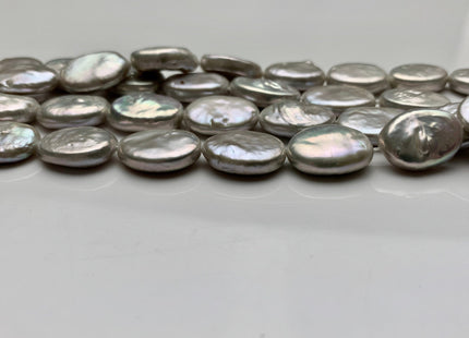 11-12x15-16 mm AA Silver Gray Freshwater Oval Coin Pearls Cultured Genuine Coin Pearl, High Luster Gray Oval Coin Pearl Beads. #1109