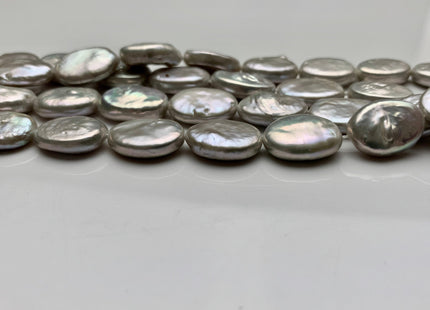11-12x15-16 mm AA Silver Gray Freshwater Oval Coin Pearls Cultured Genuine Coin Pearl, High Luster Gray Oval Coin Pearl Beads. #1109