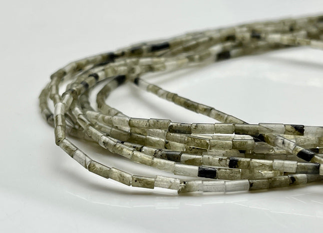 2x4 mm Tube Shape Natural Labradorite Gemstone Beads Genuine Multi Green Gray Labradorite Gemstones Spacer Beads 15.5 Inches Strand #3896