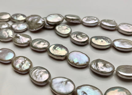 11-12x15-16 mm AA Silver Gray Freshwater Oval Coin Pearls Cultured Genuine Coin Pearl, High Luster Gray Oval Coin Pearl Beads. #1109