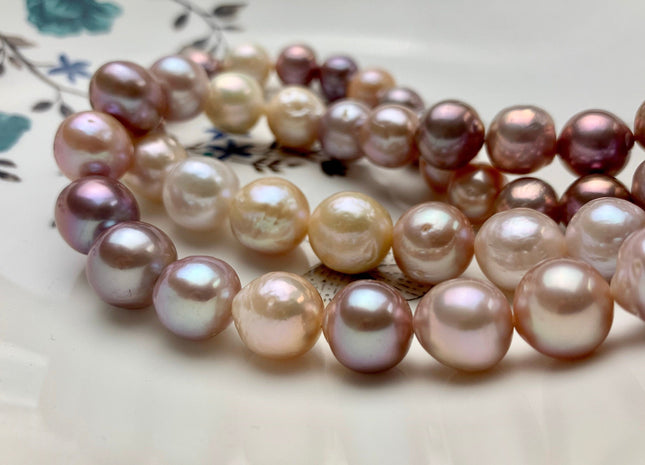 10-13 mm AA Natural Multi Pink Freshwater Baroque/Edison Pearl Beads Limited Edition Off Round Shape Genuine Edison Freshwater Pearl #1047