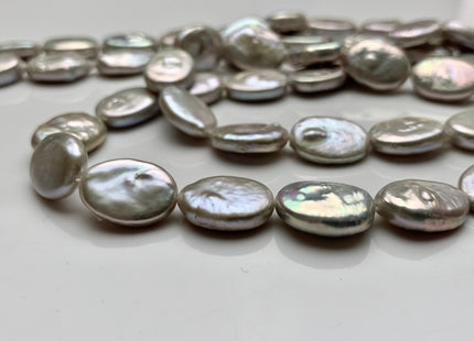 11-12x15-16 mm AA Silver Gray Freshwater Oval Coin Pearls Cultured Genuine Coin Pearl, High Luster Gray Oval Coin Pearl Beads. #1109