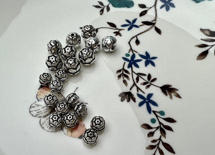 One Piece 6mm 8mm 925 Sterling Silver Tibetan Style Silver Spacer Flower Ball Genuine Sterling Silver Spacer Bali Antique Beads #10276