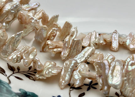 9-12x22-30mm AA Champagne Color Biwa Stick Freshwater Pearl Beads Genuine Cultured Center Drilled Champagne Biwa Pearl Bead 45 Pieces #P1538