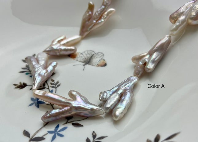 AAA Rare Chicken Feet Shape Genuine Freshwater Pearl Beads Natural Mauve Pink Color High Luster Limited Biwa Pearl Beads 11-13 Beads #P1947