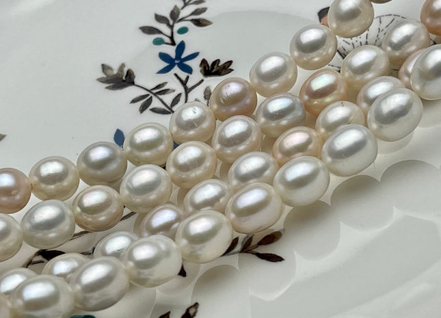 8x10 mm AAA Muti Natural Color Freshwater Rice Pearls, High Quality Mixed Natural White Pink Freshwater Oval Pearls #1279