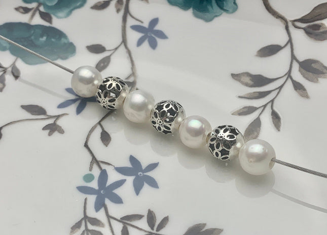 One Piece 8 mm 925 Sterling Silver Tibetan Style Silver Spacer Ball Genuine Sterling Silver Large Hole Spacer Bali Antique Beads #10155