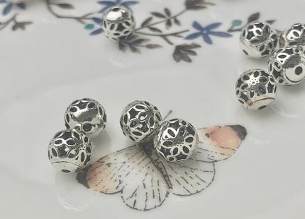 One Piece 8 mm 925 Sterling Silver Tibetan Style Silver Spacer Ball Genuine Sterling Silver Large Hole Spacer Bali Antique Beads #10155