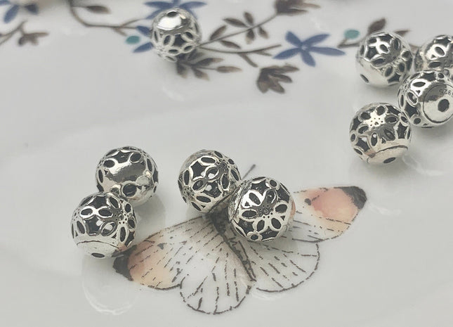 One Piece 8 mm 925 Sterling Silver Tibetan Style Silver Spacer Ball Genuine Sterling Silver Large Hole Spacer Bali Antique Beads #10155
