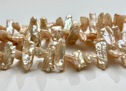 9-12x22-30mm AA Champagne Color Biwa Stick Freshwater Pearl Beads Genuine Cultured Center Drilled Champagne Biwa Pearl Bead 45 Pieces #P1538