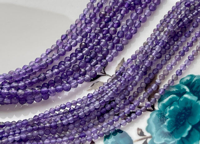WHOLESALE 2mm 3mm Natural Color Amethyst Gemstone Beads Natural Purple Color Faceted Round Shape #2062