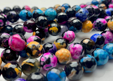 BEST DEAL 10mm 14mmFaceted Round Fire Agate Gemstone Beads Heat Treated Multi Black Pink Yellow Blue Color Agate 15.5 Inches Strand #2881