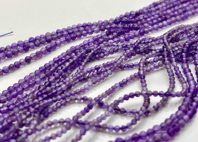 WHOLESALE 2mm 3mm Natural Color Amethyst Gemstone Beads Natural Purple Color Faceted Round Shape #2062
