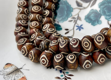 10x14 mm AAA DZI Tibetan Agate Drum Shape Dark Matte Brown Color Eye Agate Gemstone Large 2.0mm Hole Mala Antique Beads 12.5 Inches #4238