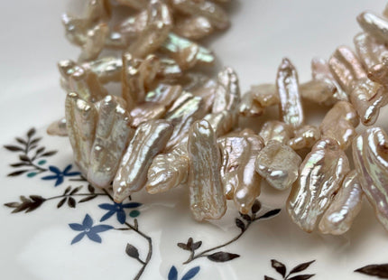 9-12x22-30mm AA Champagne Color Biwa Stick Freshwater Pearl Beads Genuine Cultured Center Drilled Champagne Biwa Pearl Bead 45 Pieces #P1538