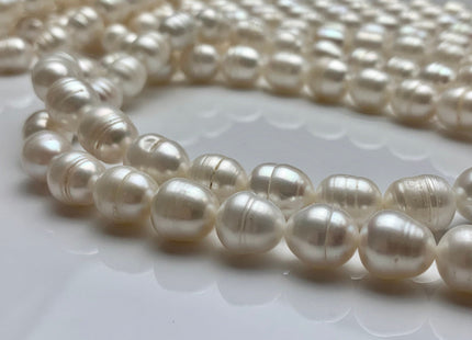 WHOLESALE 10x12 mm Natural White Rice/Oval Ringed Freshwater Pearl Beads Genuine Natural White Freshwater Pearls #301