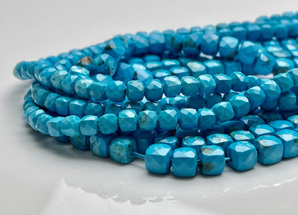 5mm 6mm Micro Faceted Cube Dice Square Shape Bright Blue Turquoise Genuine Blue Color Turquoise Gemstone Beads 15.5 Inches #4028