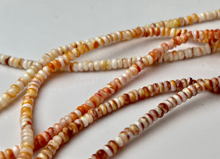 4 mm AAA Natural Orange Red White Spiny Oyster Shell Heishi Rondelle Shape Genuine Beautiful Natural Spiny Oyster Beads 16 Inch Strand #4273