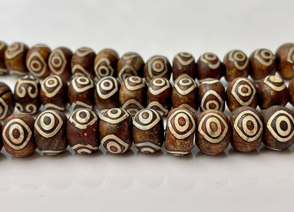 10x14 mm AAA DZI Tibetan Agate Drum Shape Dark Matte Brown Color Eye Agate Gemstone Large 2.0mm Hole Mala Antique Beads 12.5 Inches #4238