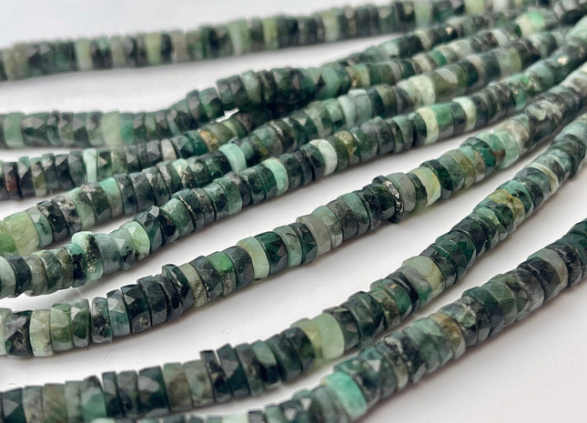 6-6.5mm Faceted Rondelle Heishi Tire Shape Natural Green Emerald Gemstone Beads Genuine Quality Faceted Emerald Loose Beads 16 Inches #4246
