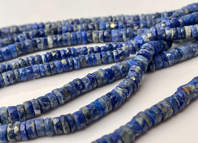 5mm 6mm Faceted Rondelle Heishi Tire Shape Natural Blue Lapis Gemstone Beads Genuine Quality Faceted Lapis Loose Beads 16 Inches #4248