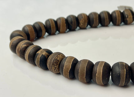 12x16 mm AAA DZI Tibetan Agate Drum Shape Dark Matte Brown Color \Agate Gemstone Large 2.0mm Hole Mala Antique Boho Beads 12.5 Inches #4245