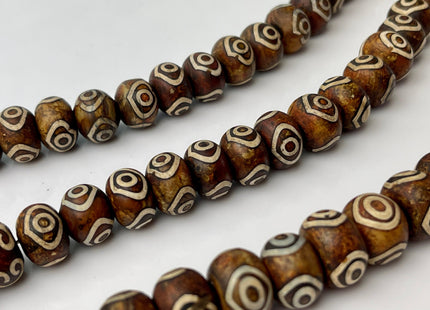 10x14 mm AAA DZI Tibetan Agate Drum Shape Dark Matte Brown Color Eye Agate Gemstone Large 2.0mm Hole Mala Antique Beads 12.5 Inches #4238