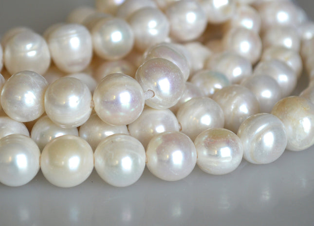 12-13 mm Half Strand Large Hole Natural White Freshwater Pearl Beads Hole Size 2.2mm Rare Jumbo Freshwater Large Hole Pearls Beads #734