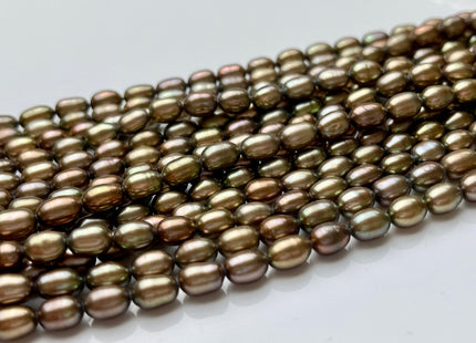 5.5x7 mm AAA Rice/Oval Freshwater Pearls Metallic Tan Color Genuine Freshwater Metallic Tan Rice Pearl Beads 54 Pieces #P1521