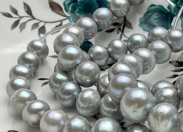 12-14 mm AA Half Strand Gray Color Off Round Large Hole Freshwater Pearl Bead Hole Size 2.2mm Genuine Large Hole Pearl 17 Beads #P2015