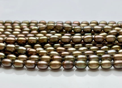 5.5x7 mm AAA Rice/Oval Freshwater Pearls Metallic Tan Color Genuine Freshwater Metallic Tan Rice Pearl Beads 54 Pieces #P1521