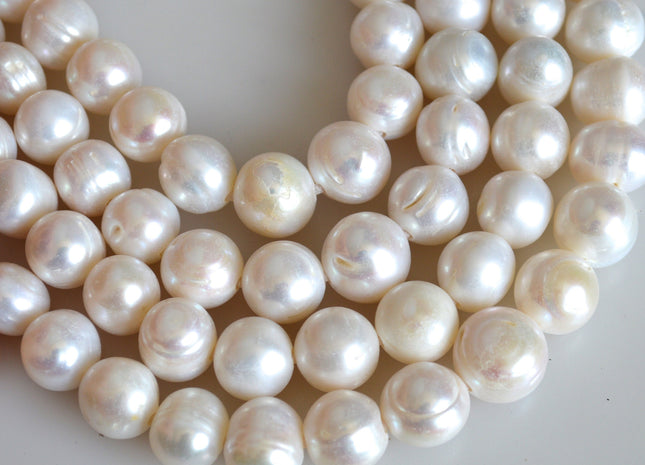 12-13 mm Half Strand Large Hole Natural White Freshwater Pearl Beads Hole Size 2.2mm Rare Jumbo Freshwater Large Hole Pearls Beads #734