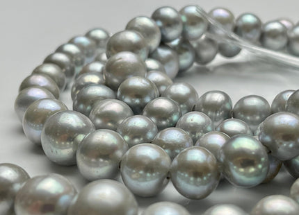 12-14 mm AA Half Strand Gray Color Off Round Large Hole Freshwater Pearl Bead Hole Size 2.2mm Genuine Large Hole Pearl 17 Beads #P2015